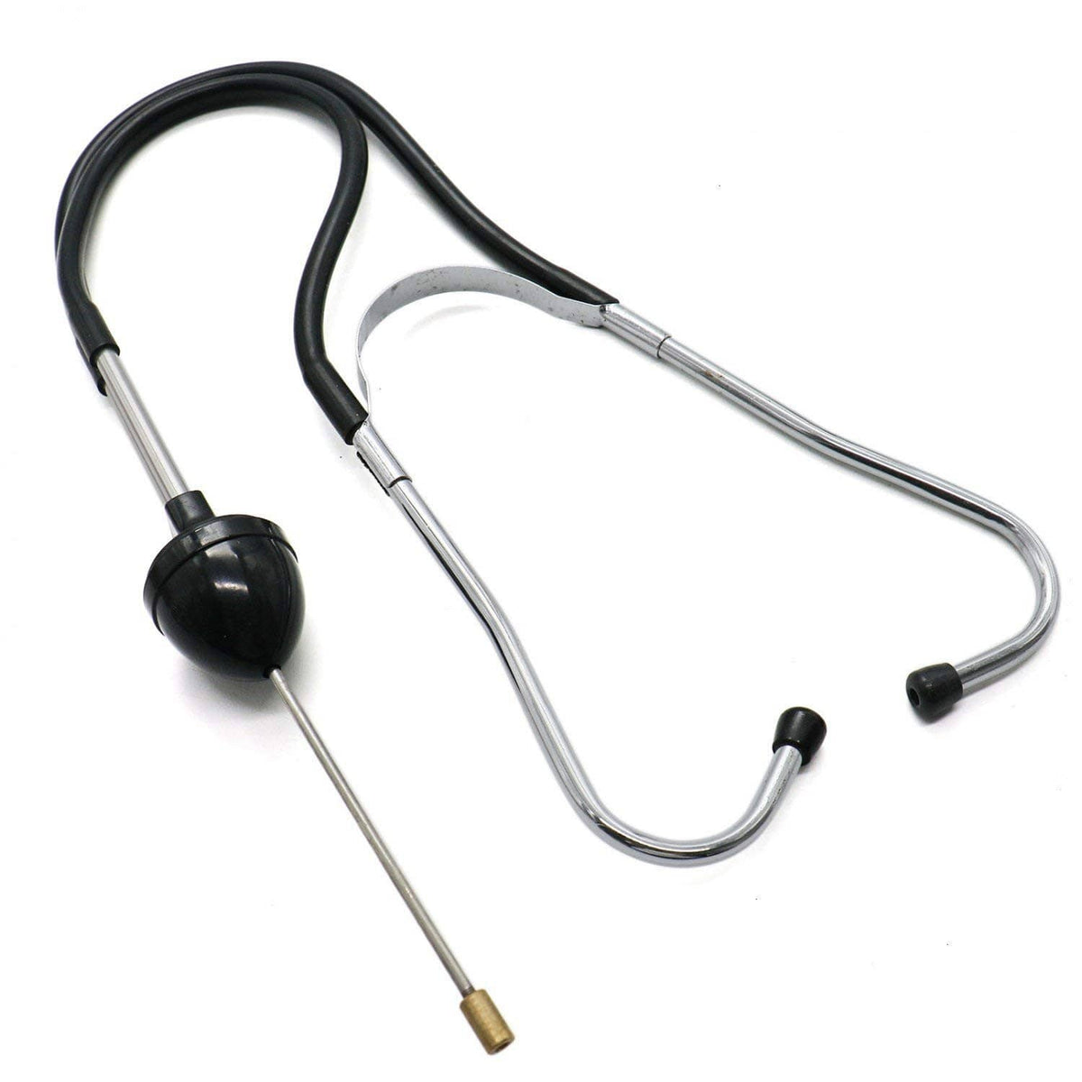 Black-and-silver automotive mechanic stethoscope with dual tubing and chest diaphragm