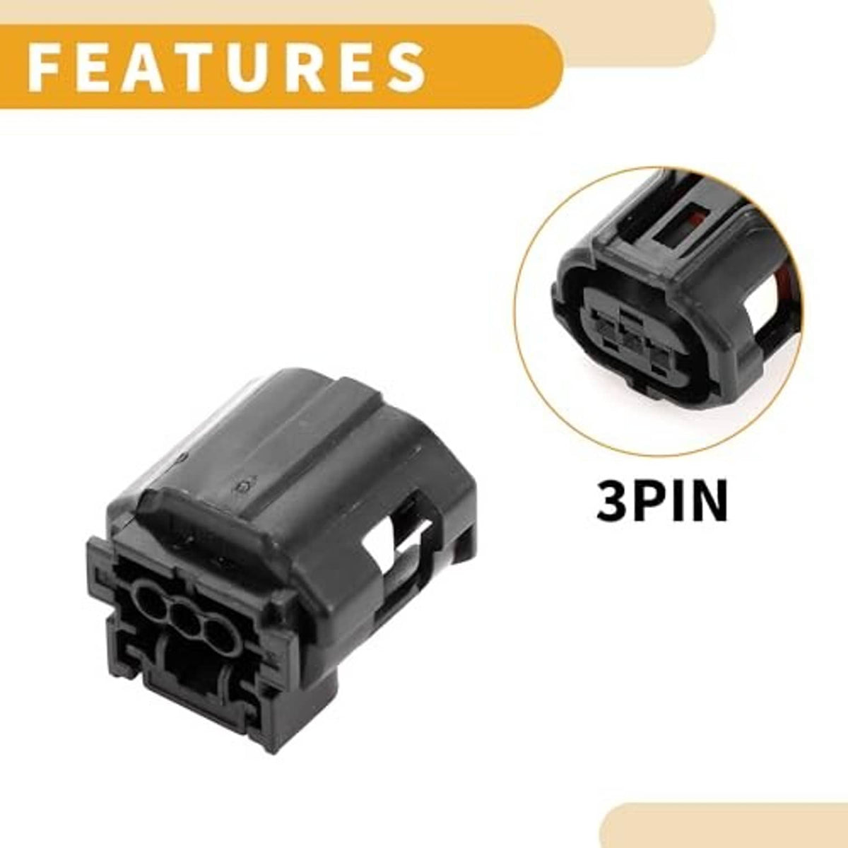 3-pin sensor connector plug with side view and metal terminal contacts