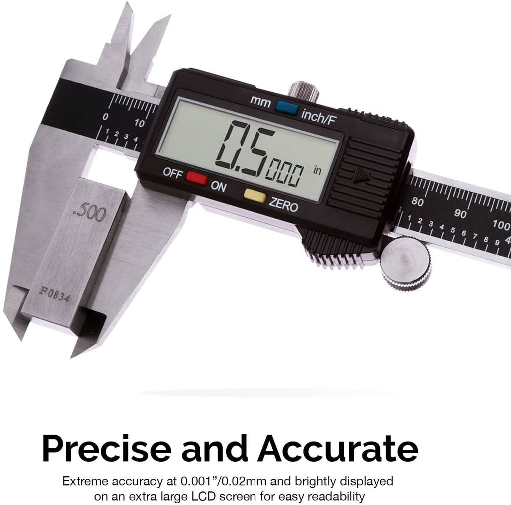 Digital caliper reading 7.15 in on LCD, with mm and inch measurement scales