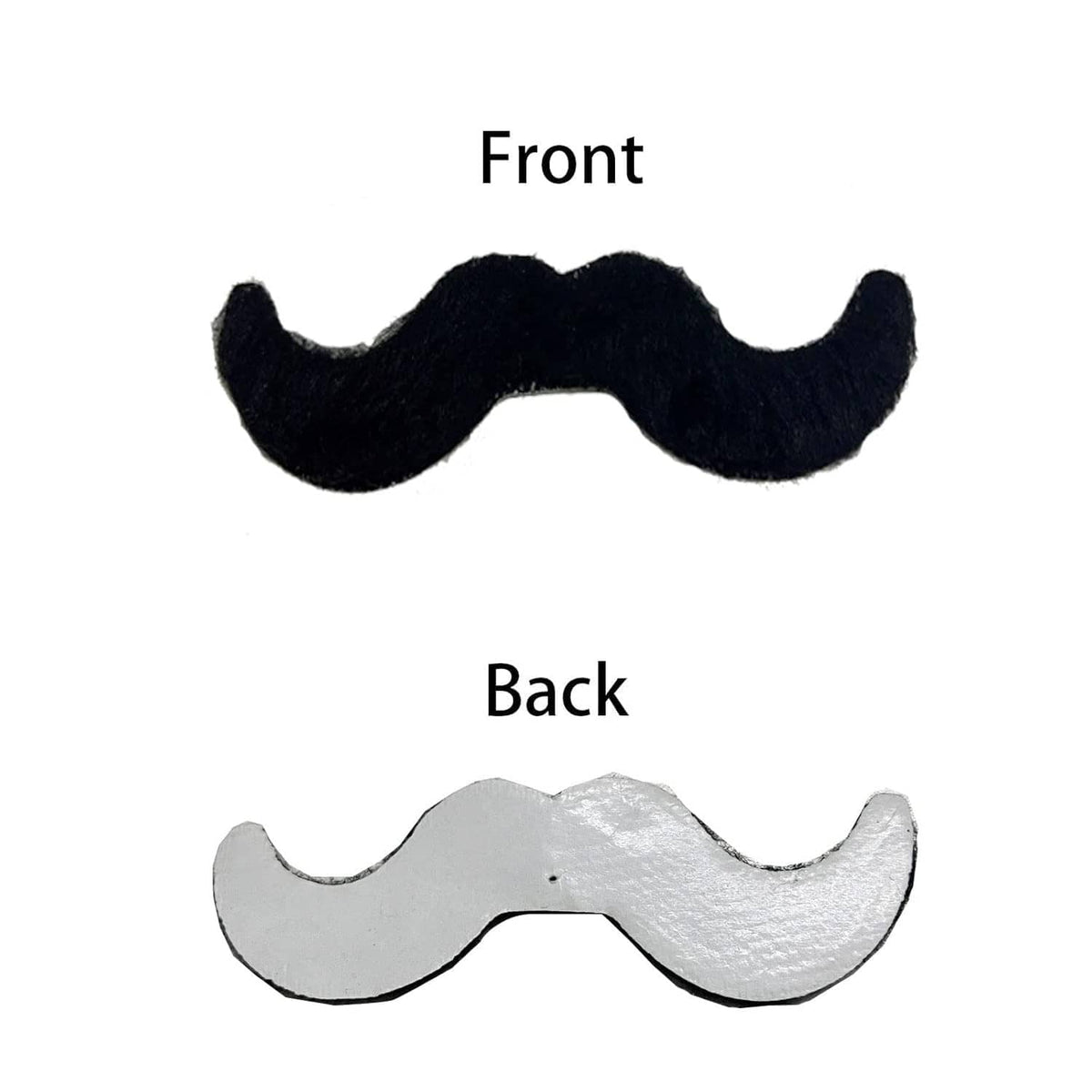 Two-sided fake mustache set: black front and gray back