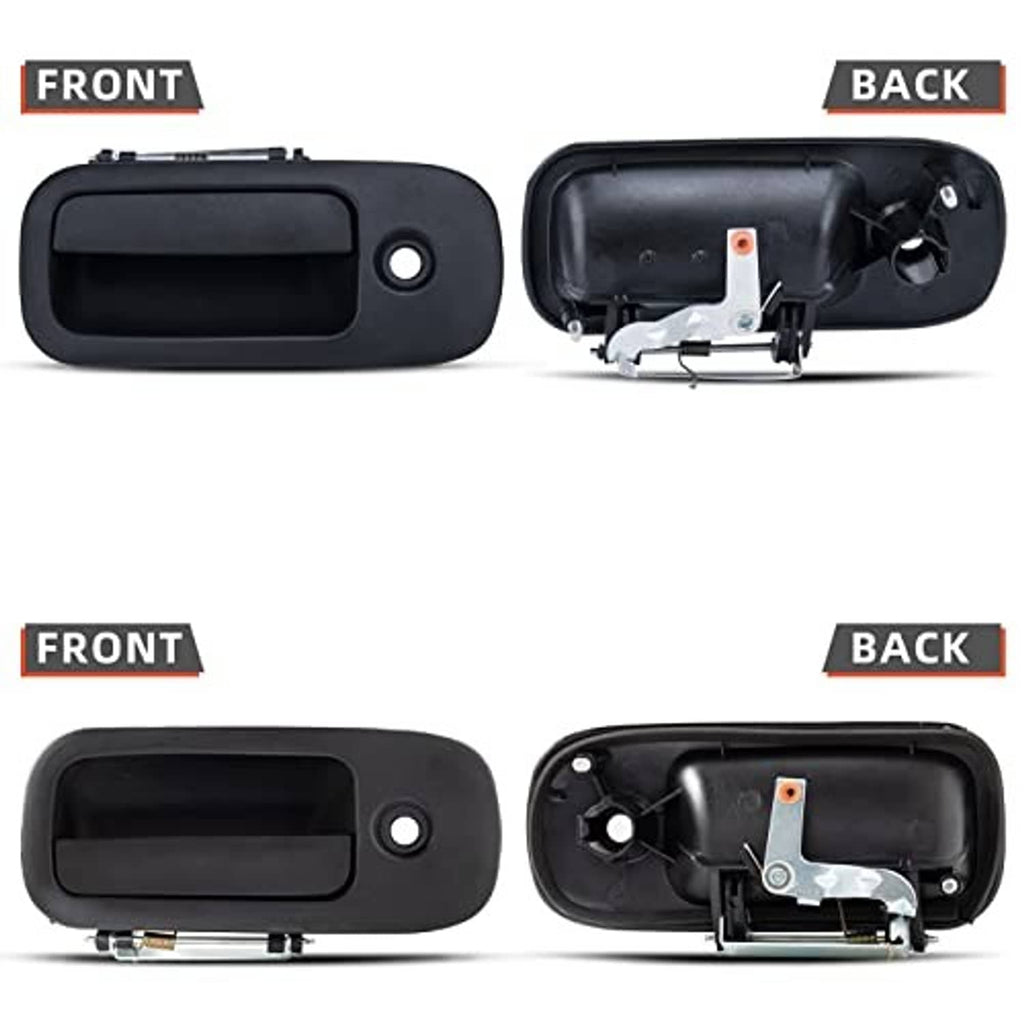 Exterior door handle pair showing front shell and rear mounting mechanism