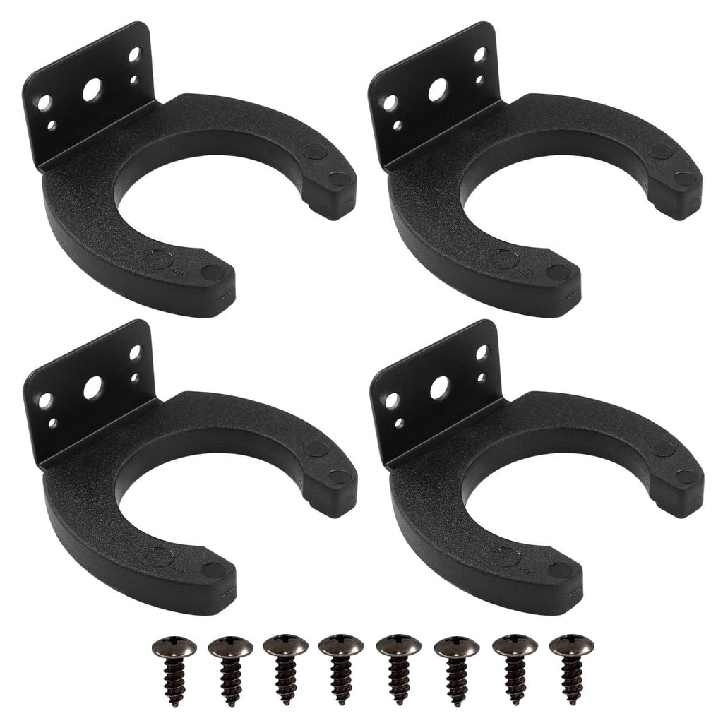 Set of four black microphone stand holders with mounting screws