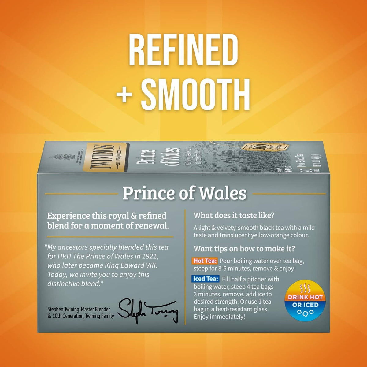 Twinings Prince of Wales tea bag box, refined + smooth, 20 bags