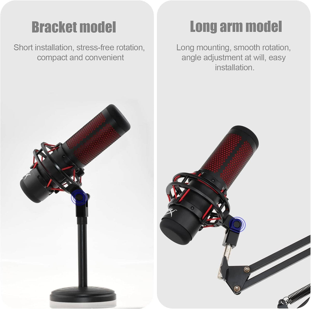 Black microphone mount adapter with base and adjustable arm for boom stands