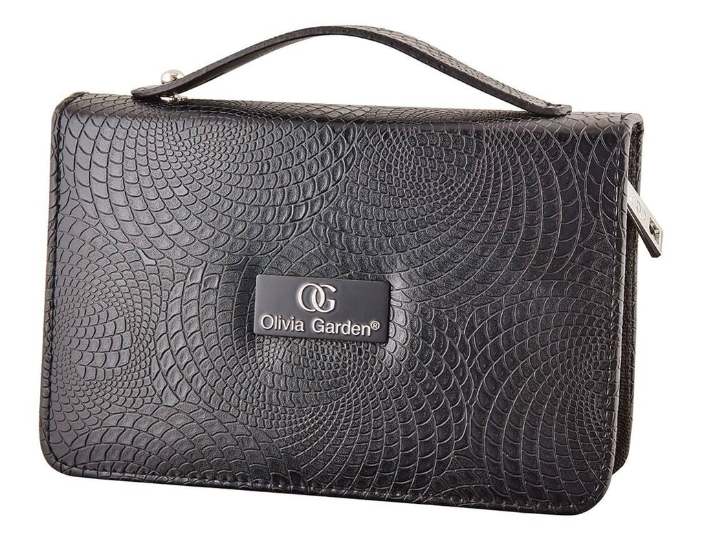 Olivia Garden textured shear case with top handle and front logo patch