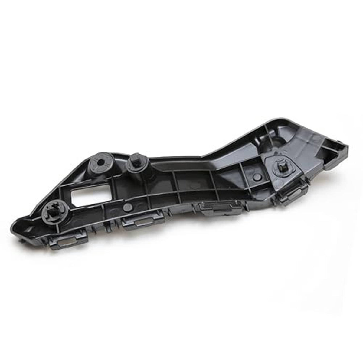 Front bumper retainer bracket support, black plastic with mounting plate and bolt holes