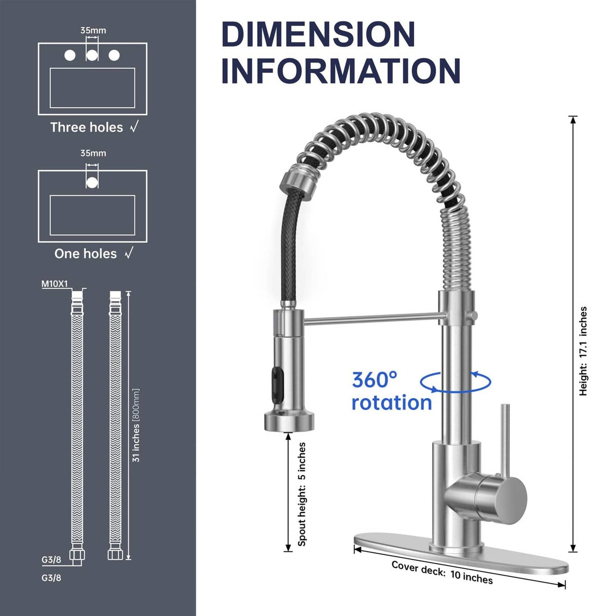 RivetOak Brushed Nickel Kitchen Faucet with Pull Down Sprayer,
