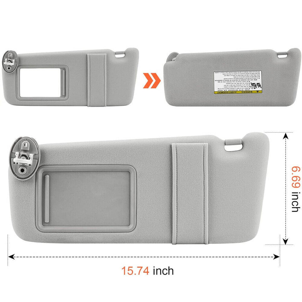 Light gray left driver-side sun visor set with mounted brackets and center seam