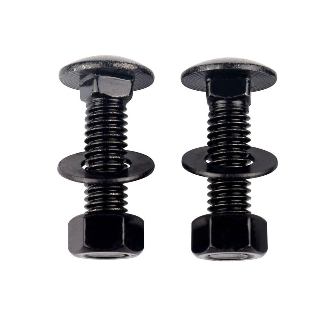 Black carriage bolts with hex heads and round shoulders (2 pieces shown)