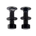 Black carriage bolts with hex heads and round shoulders (2 pieces shown)