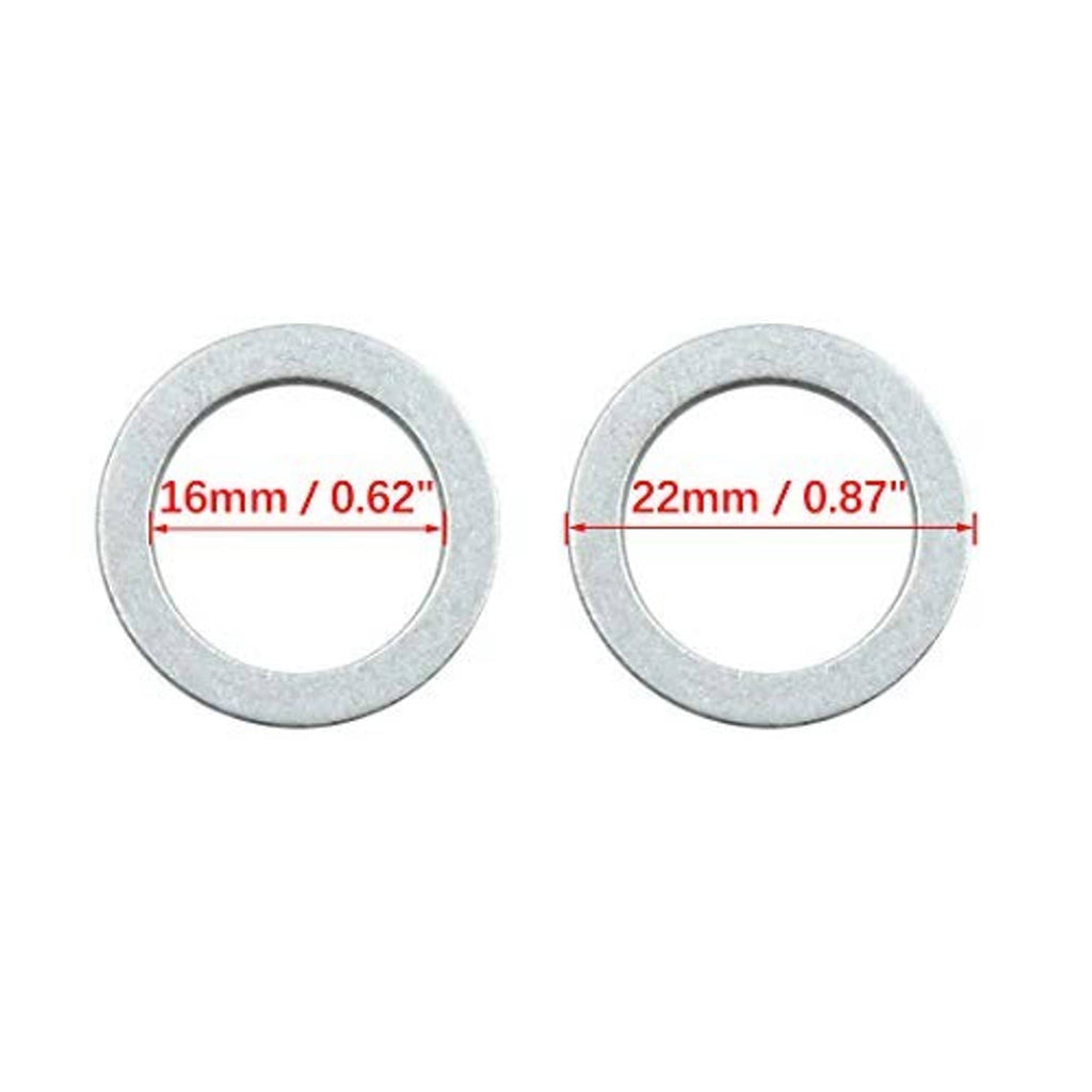 Crush washers with 16mm inner diameter and 22mm outer diameter, gray