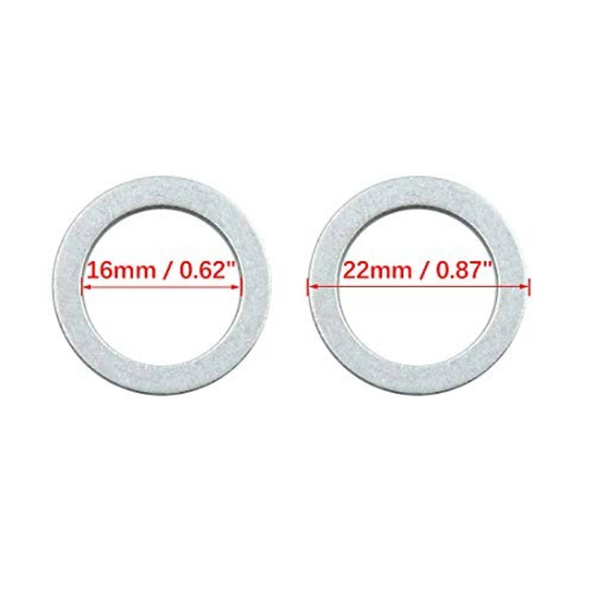 Crush washers with 16mm inner diameter and 22mm outer diameter, gray