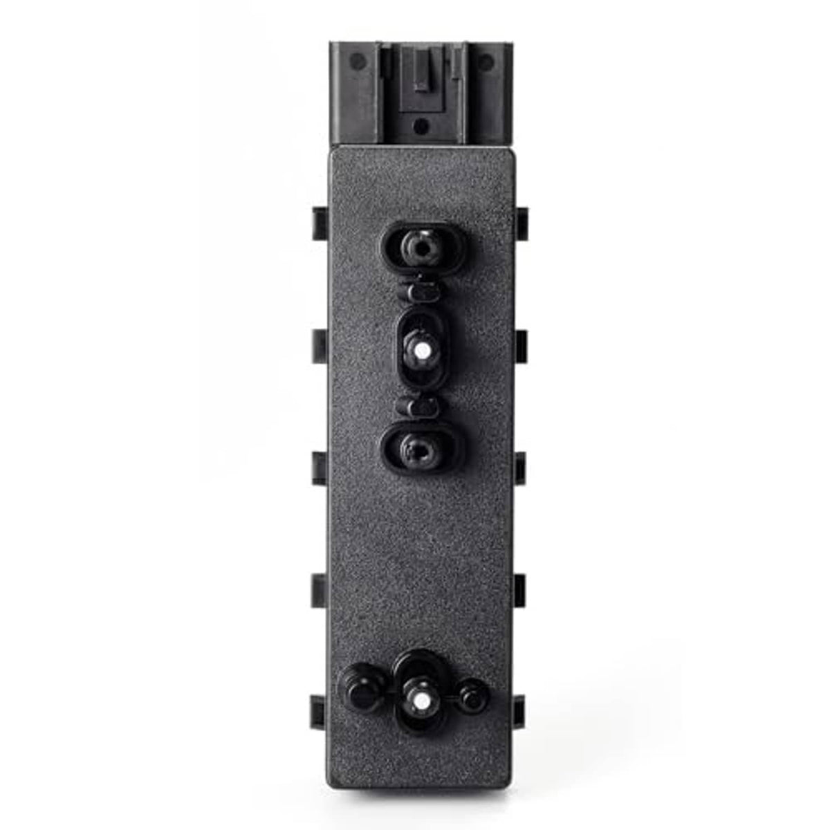 Power seat switch front view with three round buttons on gray textured panel, black base