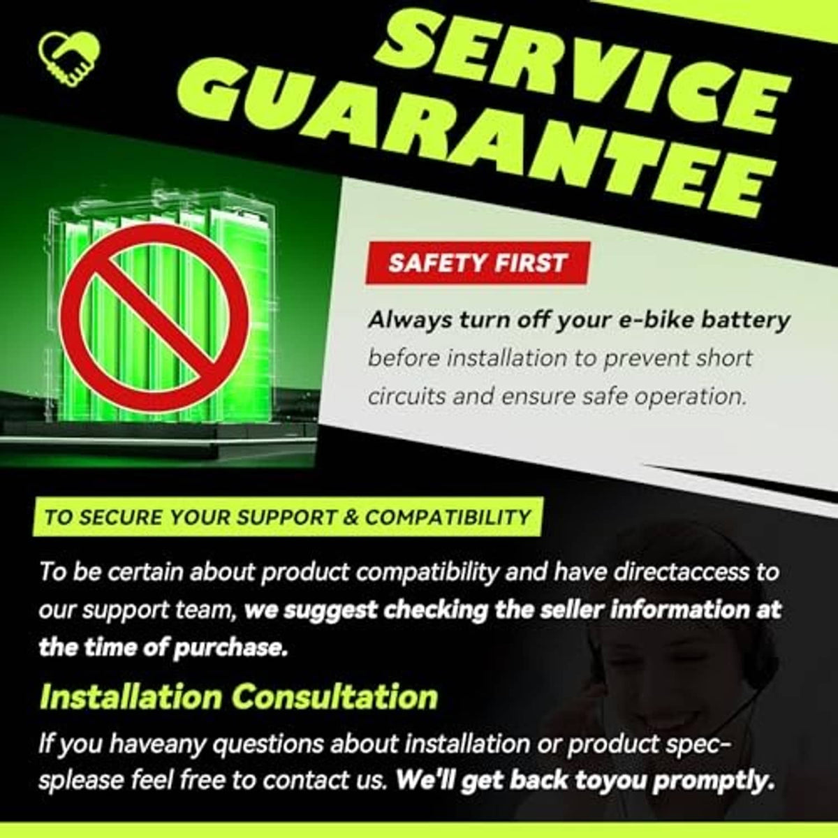 E-bike throttle service and warranty information with safety and installation guidance