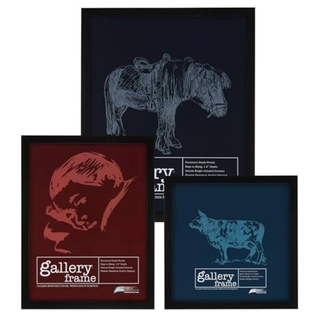 Four deep picture frames with animal prints in black and dark wood styles