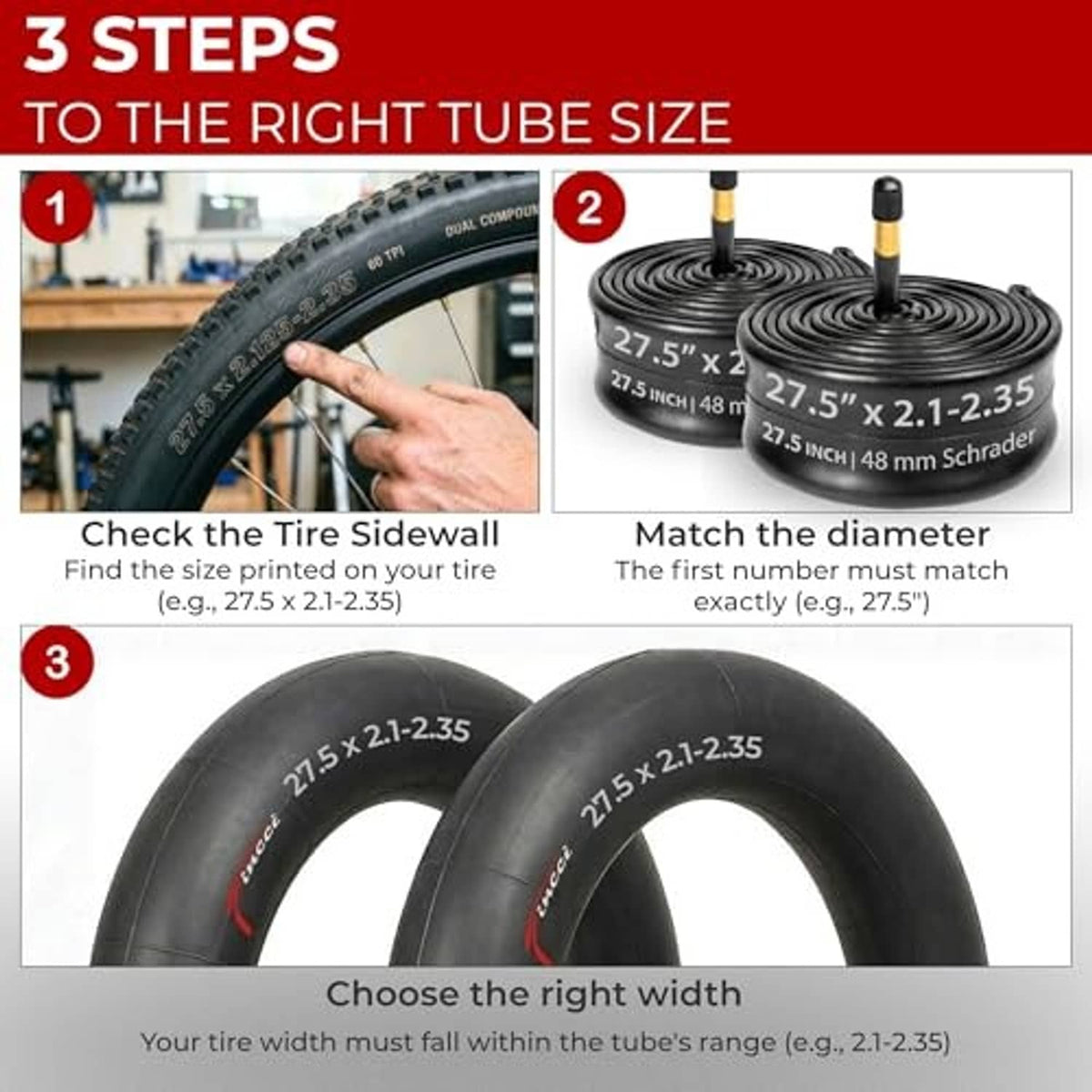Two coiled black inner tubes with gold Schrader valves, 27.5 x 2.1-2.35