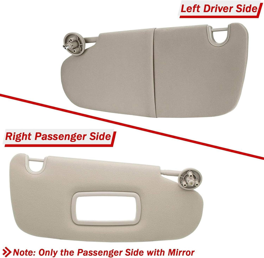 Beige sun visor set showing driver and passenger sides with mirror window