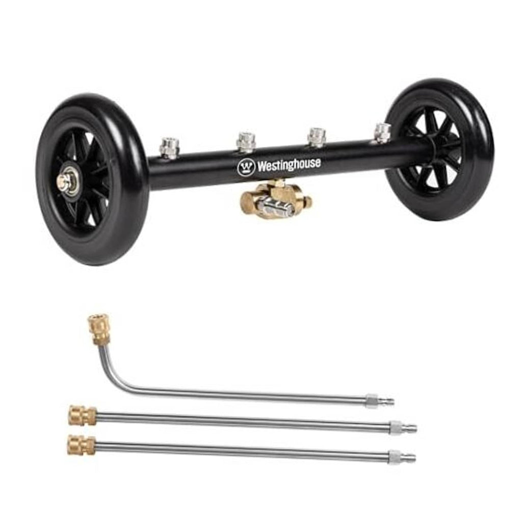 Westinghouse undercarriage pressure washer cleaner with black wheels and brass connectors