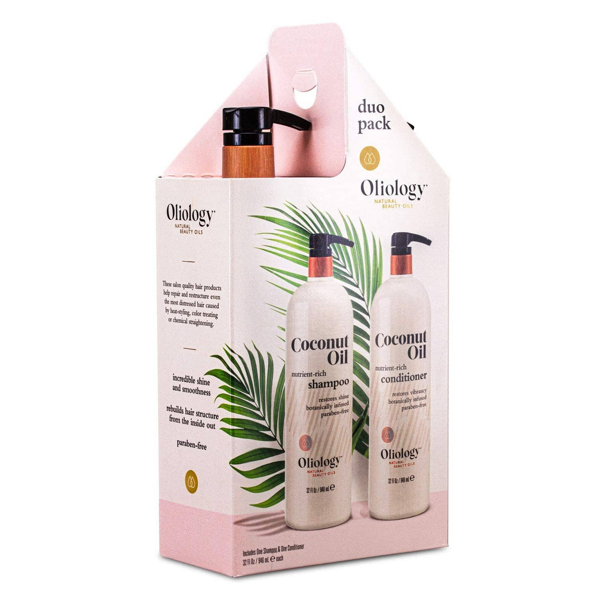 Coconut Oil duo pack retail box with shampoo and conditioner bottles