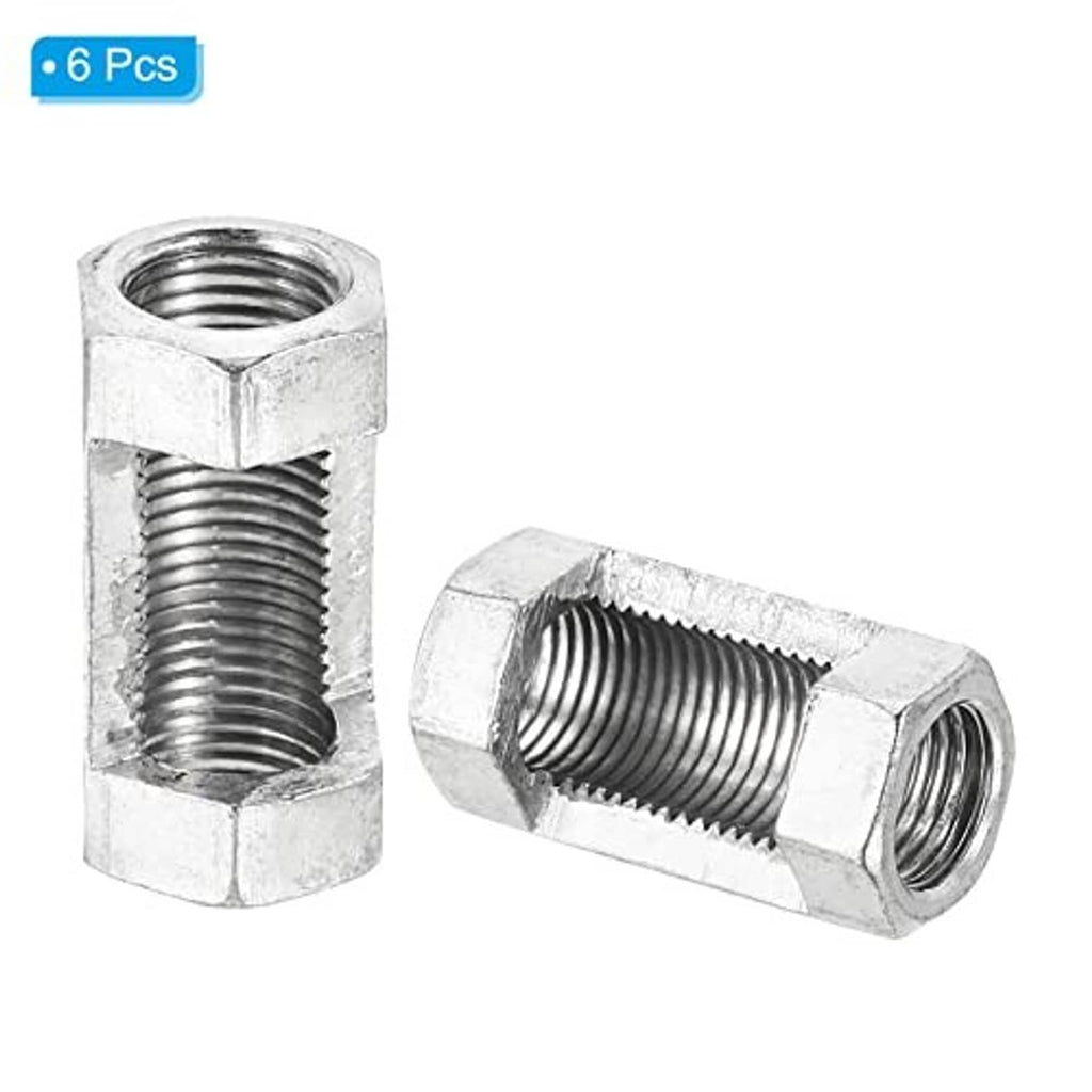 Pair view of zinc-plated hex coupling nuts, 6 pieces shown