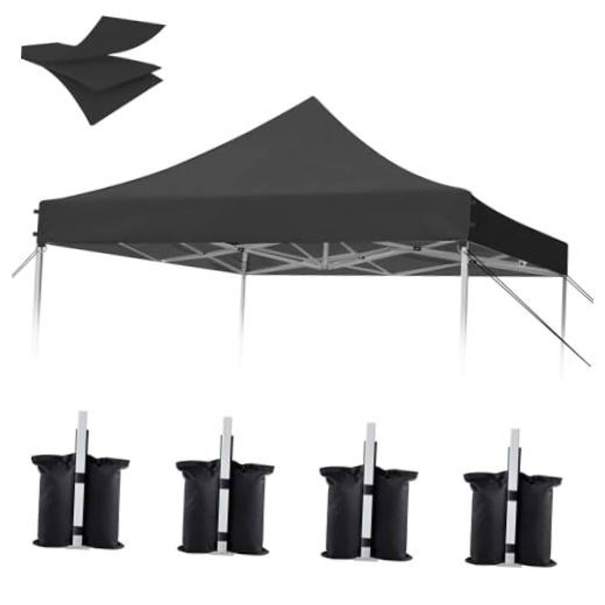 Black canopy replacement top cover with peaked roof and side tie panels