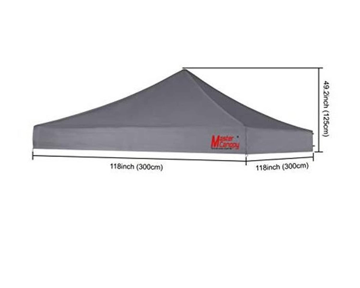 Gray canopy top with measurements shown along the sloped roof
