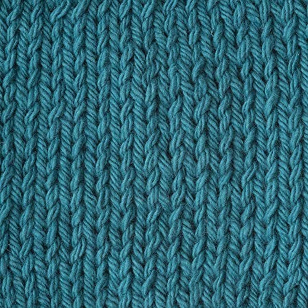 Teal-blue knitted swatch with vertical ribbed stitch pattern