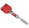 Red oil filter cutter tool with adjustable screw and textured grip handle