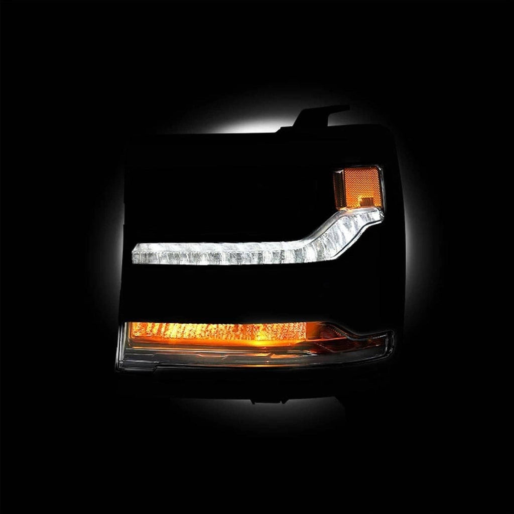 Headlight corner lamp with amber side marker and bright white beam in clear housing