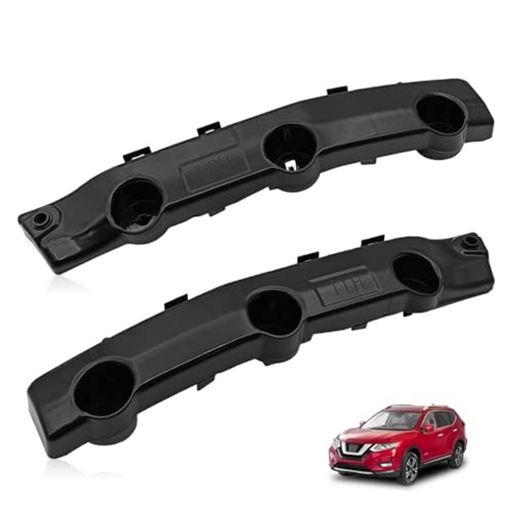 Front bumper bracket pair, black plastic crossbars with round sensor holes and tabs