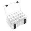 Clear tackle box with open lid and multiple adjustable storage compartments