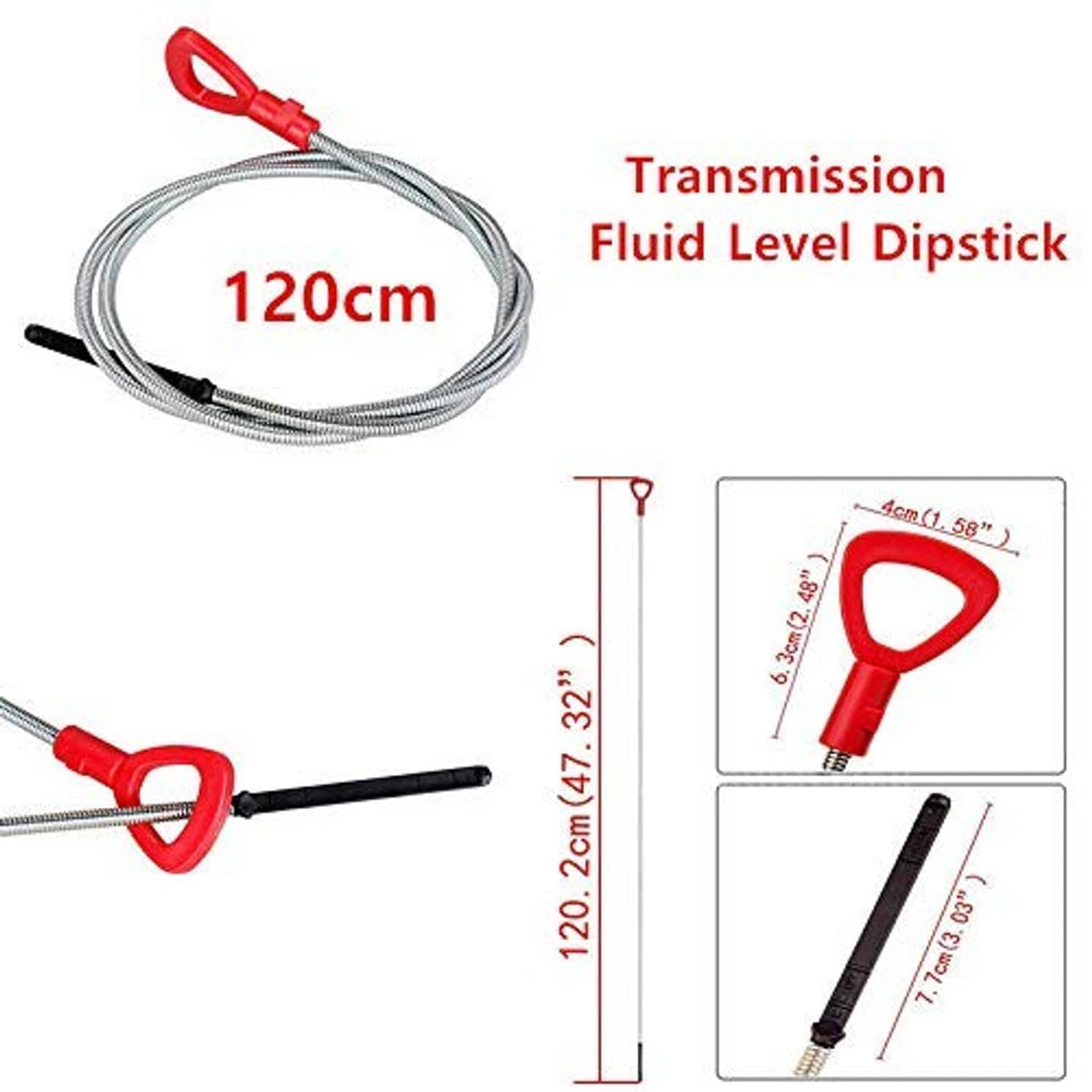 120cm transmission dipstick tool with red loop handle and coiled metal cable.