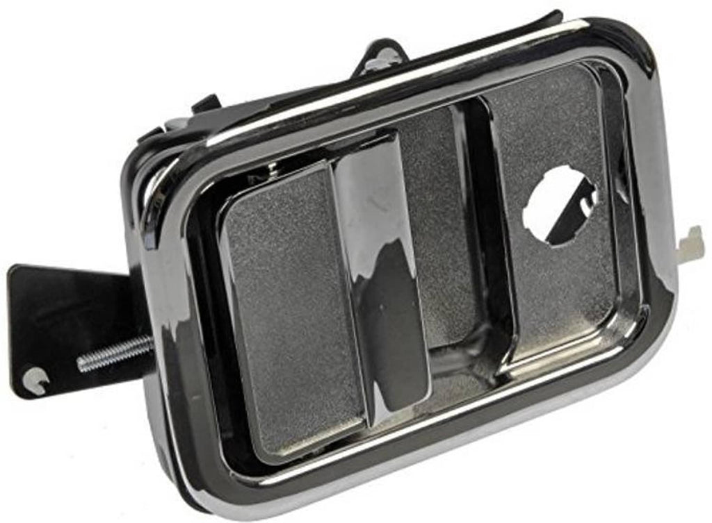 Front driver-side exterior door handle, chrome trim with black bezel