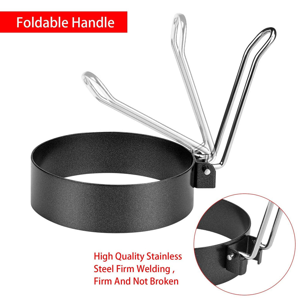 Foldable-handle stainless egg cooking ring, nonstick round mold