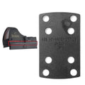 Dark gray optic shim plate with mounting holes, engraved ADE Advanced Optics