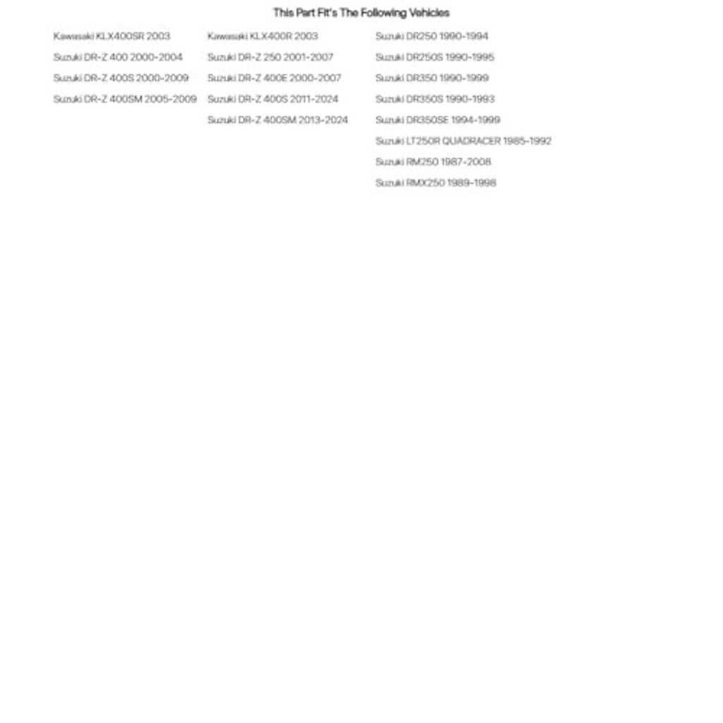Front sprocket fitment list text: This Part Fits the Following Vehicles