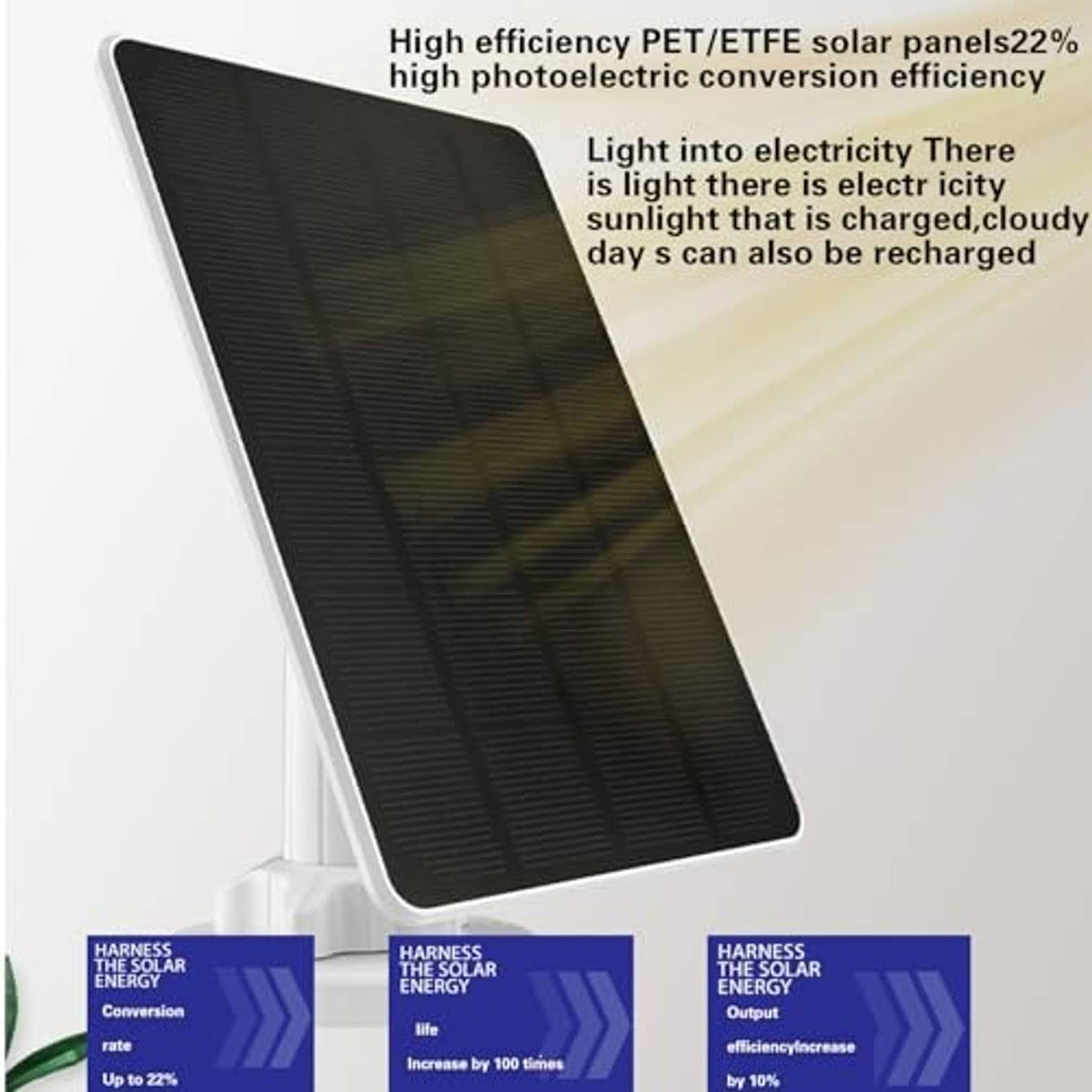 Solar panel charger with dark photovoltaic surface and white stand bracket