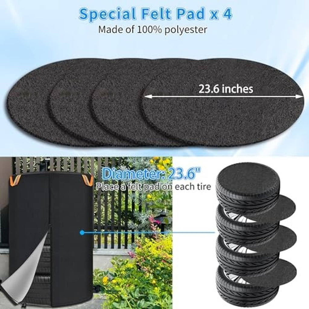 Set of 4 dark gray felt pads plus dual-sided tire cover for tire storage