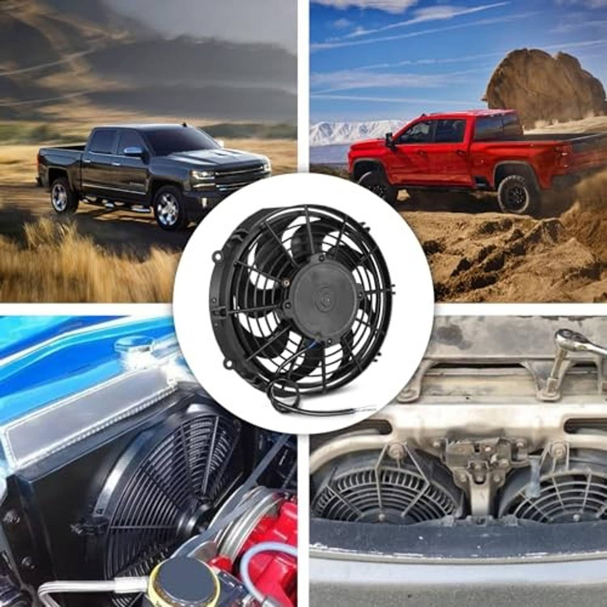10-inch electric radiator cooling fan installed near the engine bay radiator opening