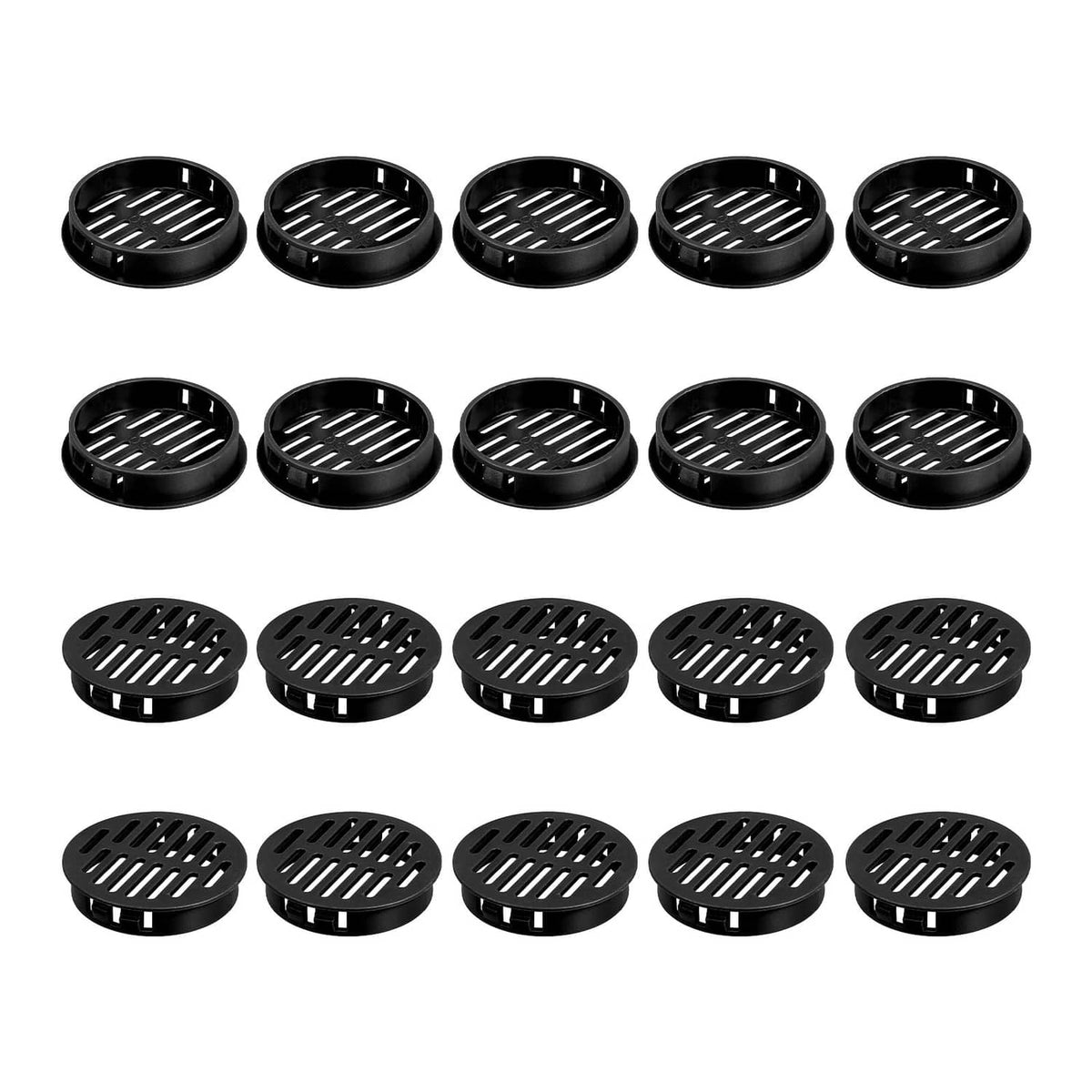 Set of black plastic circular soffit air vents, 36-pack
