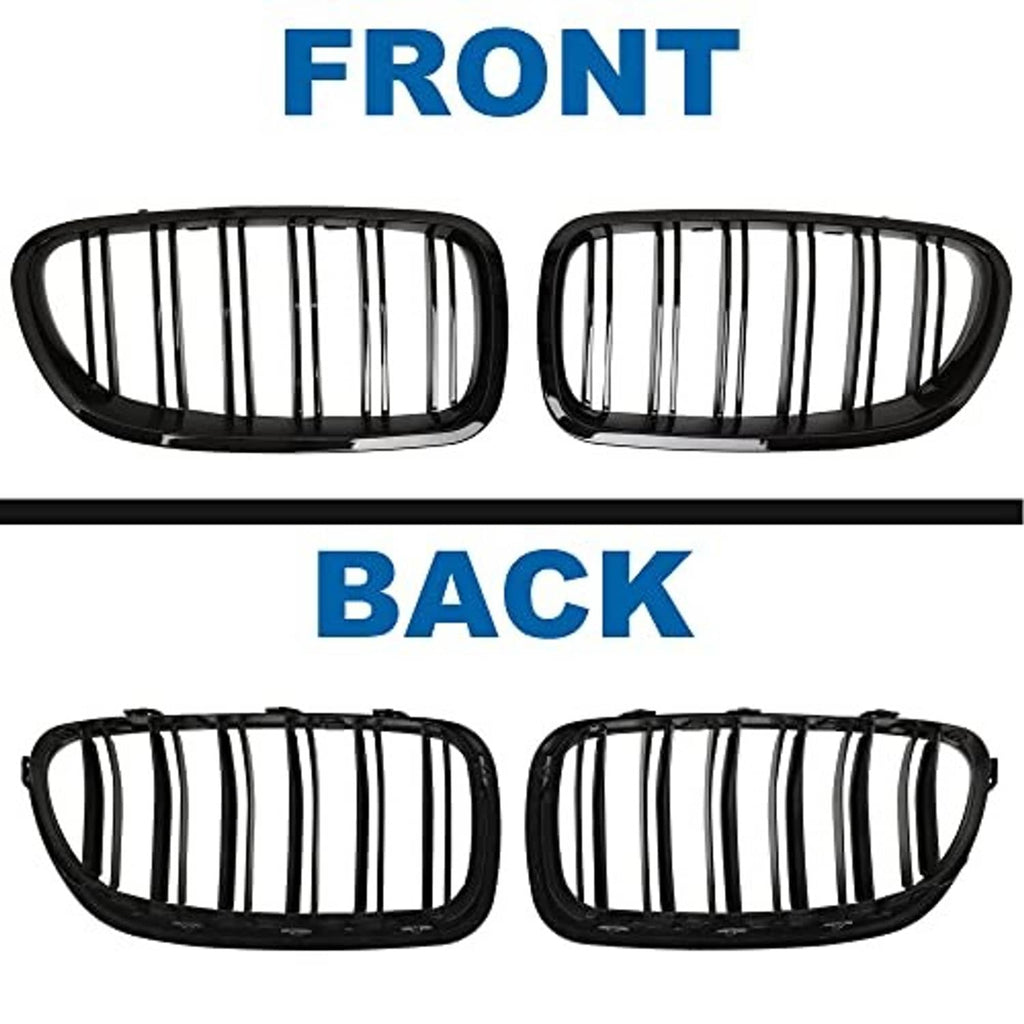 Gloss black kidney grille inserts with double slats, front and back pair