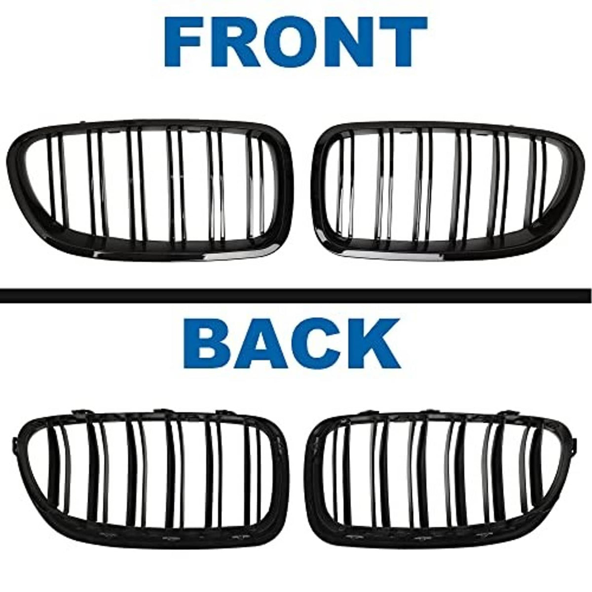 Gloss black kidney grille inserts with double slats, front and back pair