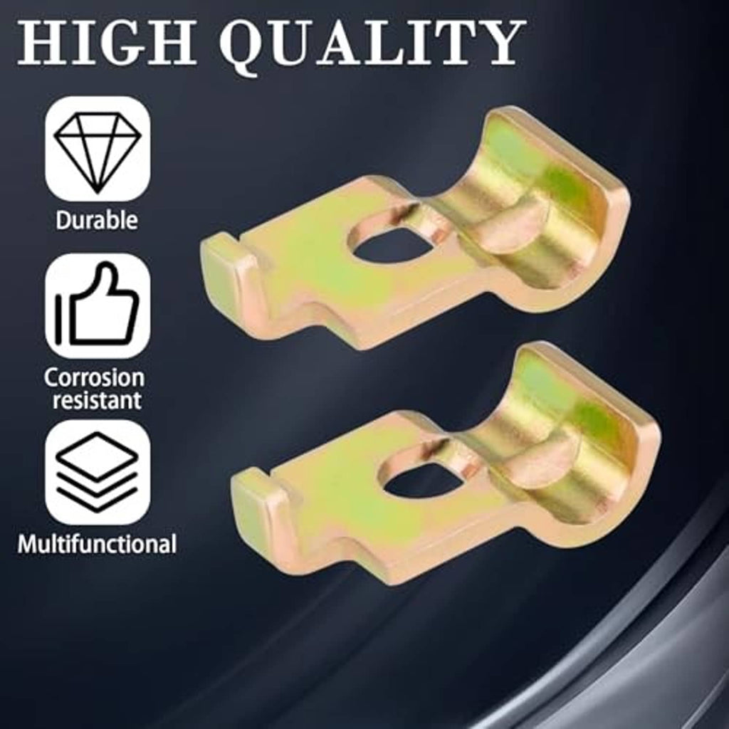 Two yellow-zinc throttle cable clamps with locking tabs, corrosion-resistant design