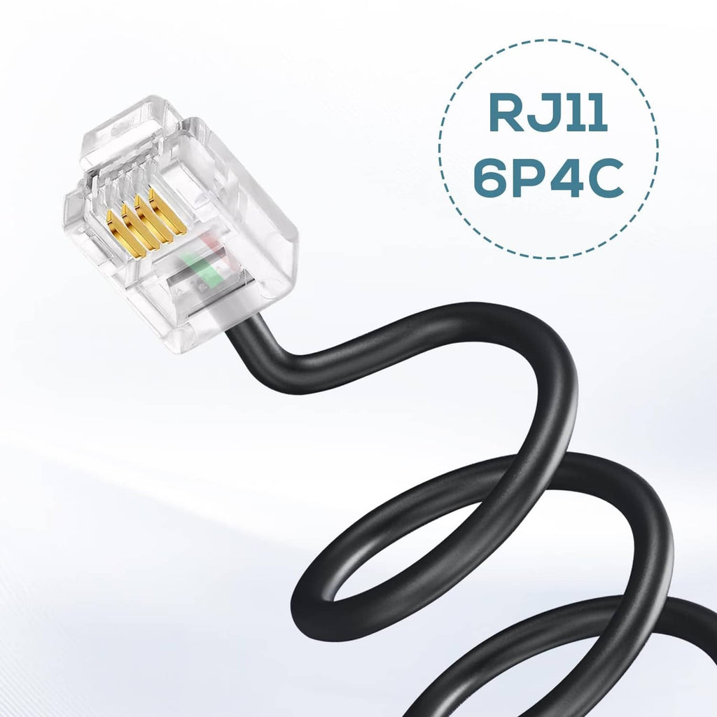 RJ11 6P4C connector with clear housing on black cable