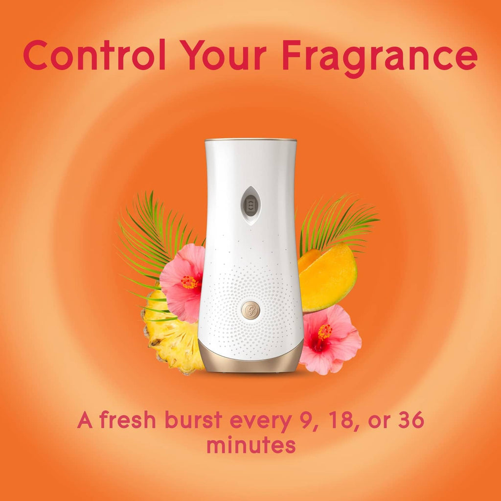 White automatic spray holder with gold control button and floral accents