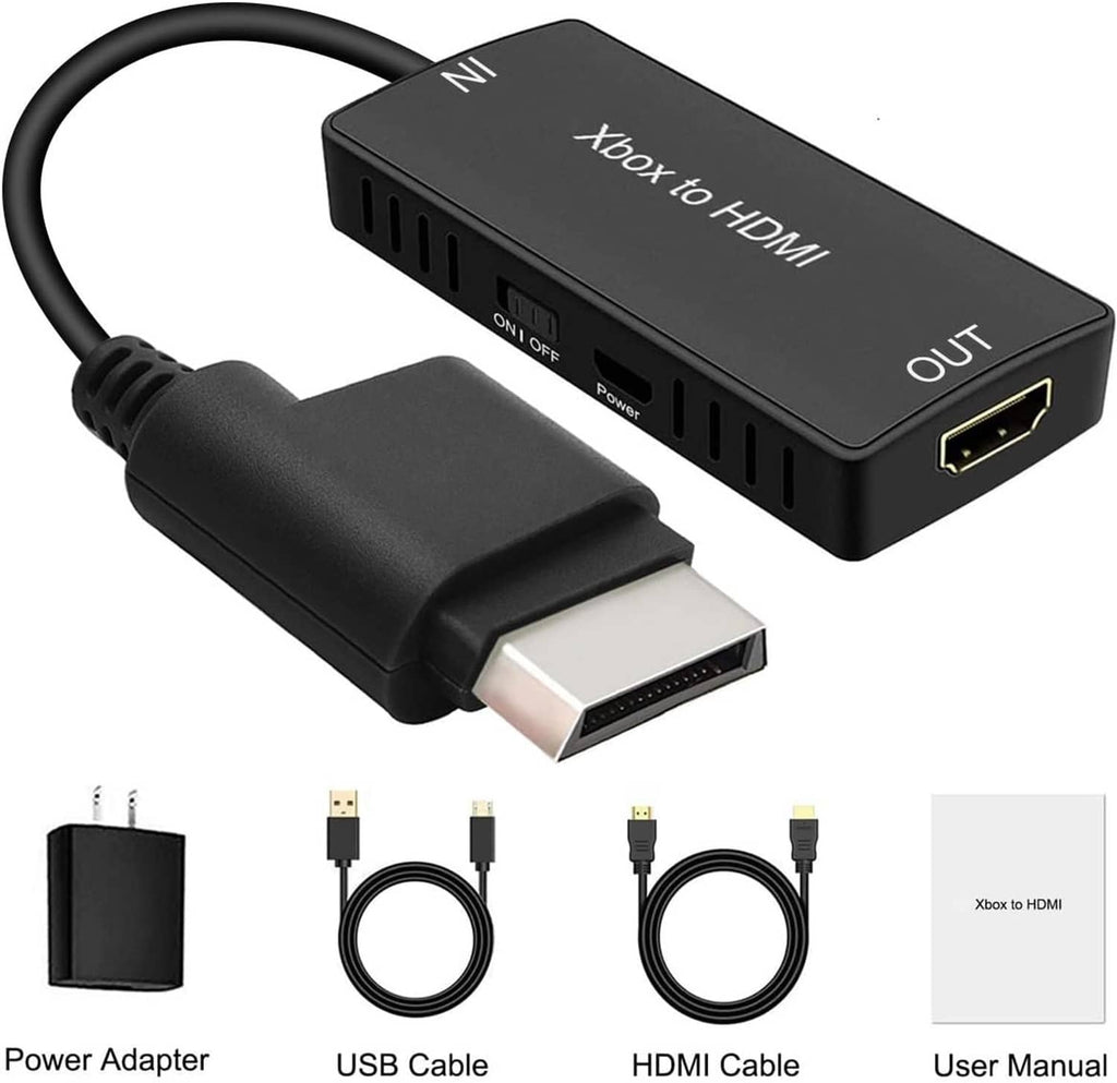 Xbox-to-HDMI converter kit: black box with HDMI output plus cable accessories