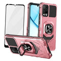 Rose gold rugged phone case with ring kickstand and screen protector for BLU View 5 Pro