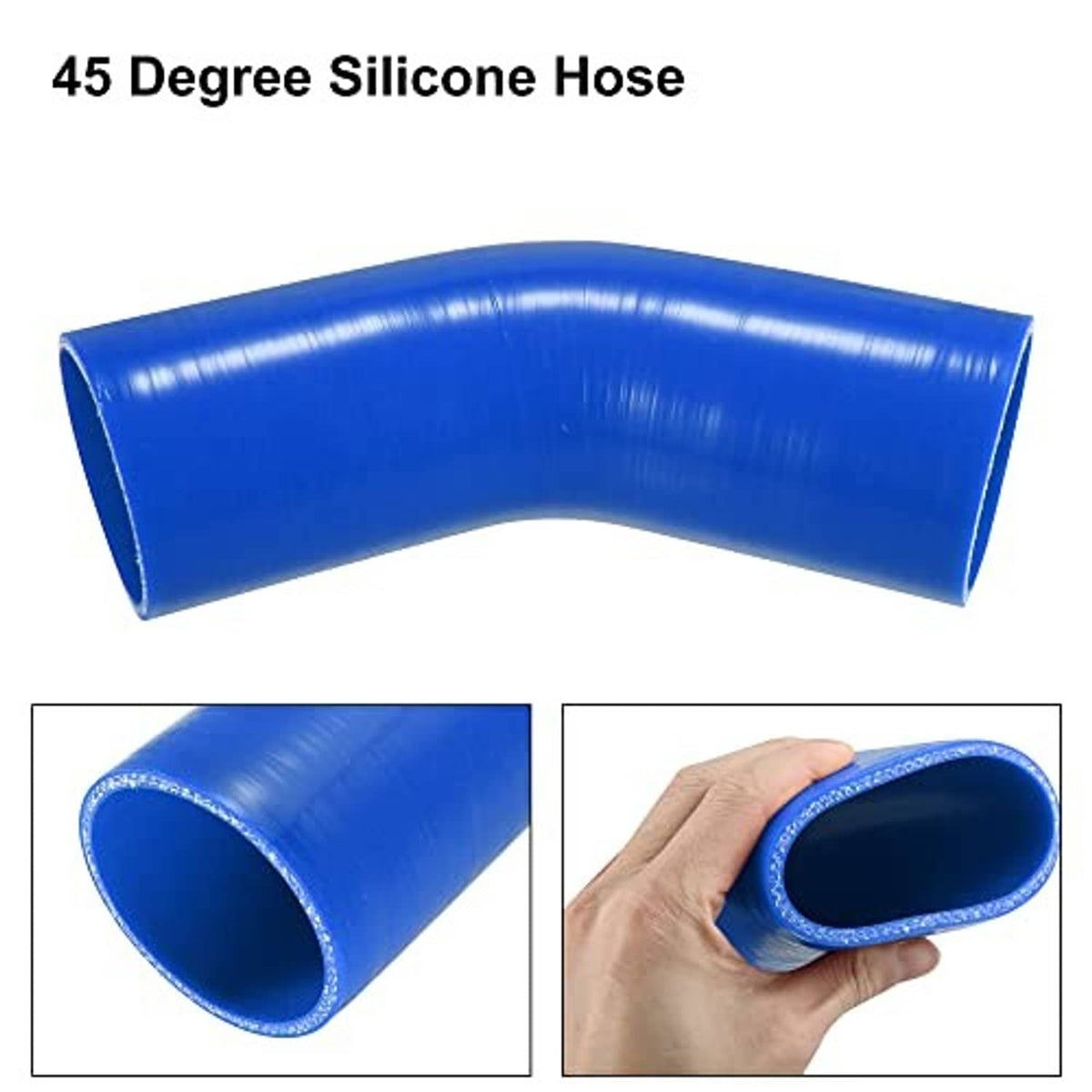 Blue 45-degree silicone hose elbow coupler, smooth surface, 70mm ID