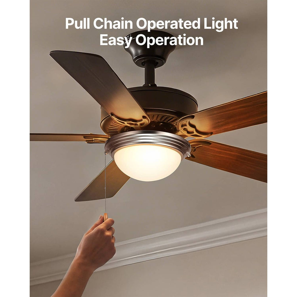 Ceiling fan pull-chain light kit with frosted globe and reachable pull cord