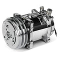 Chrome A/C compressor with pulley and clutch, aluminum housing and V-belt drive